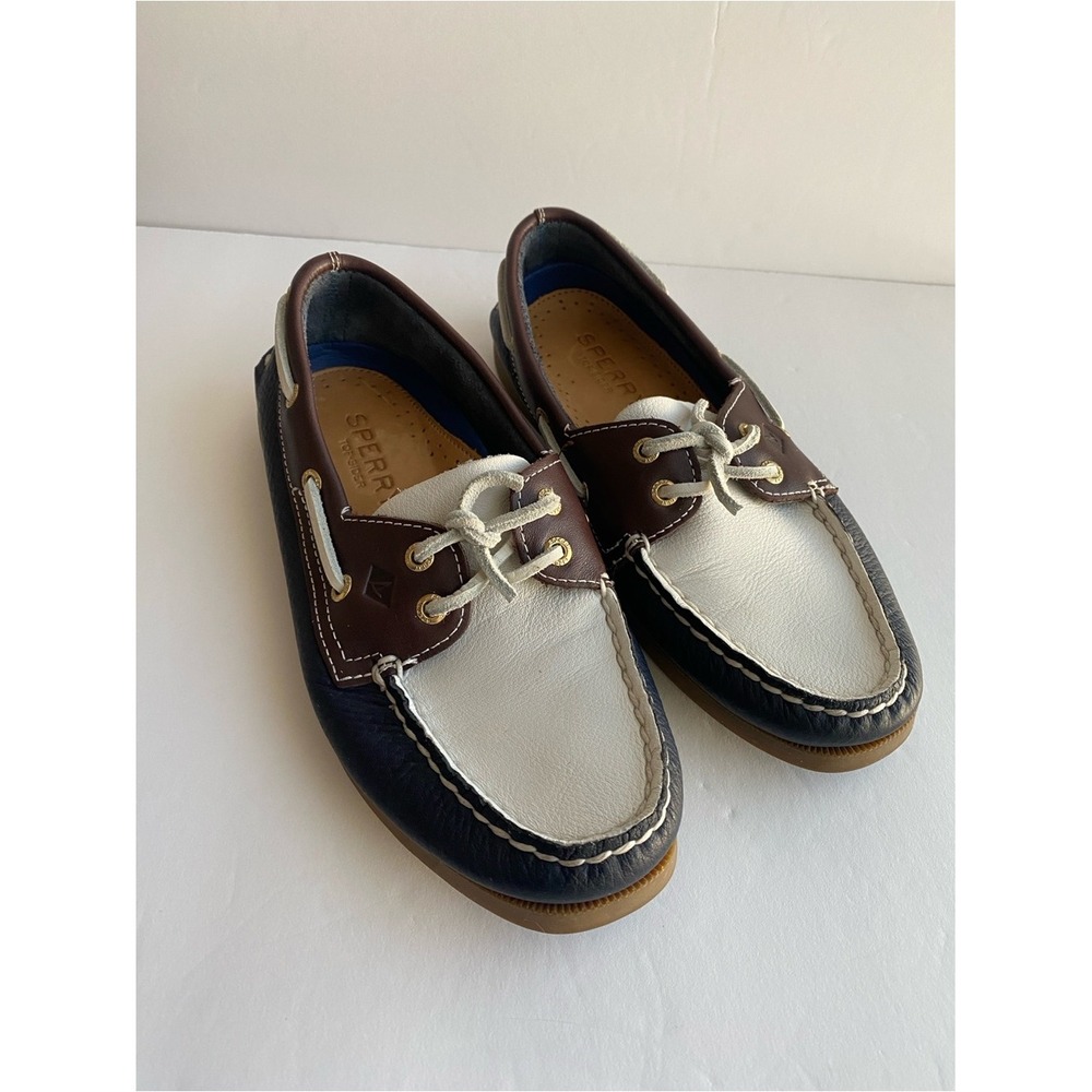 Sperry Women's Tri-Color Leather Boat Shoes — Navy, White & Brown